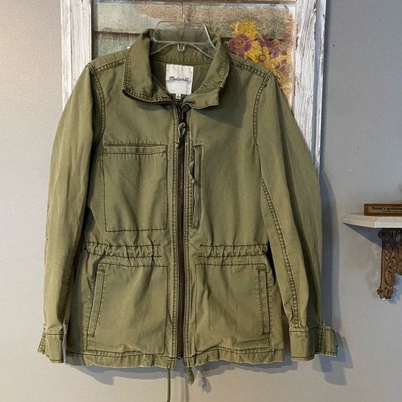 Madewell Sz S Fleet Jacket Olive Green Cotton Full Zip Military Anorak Shacket - Picture 3 of 11